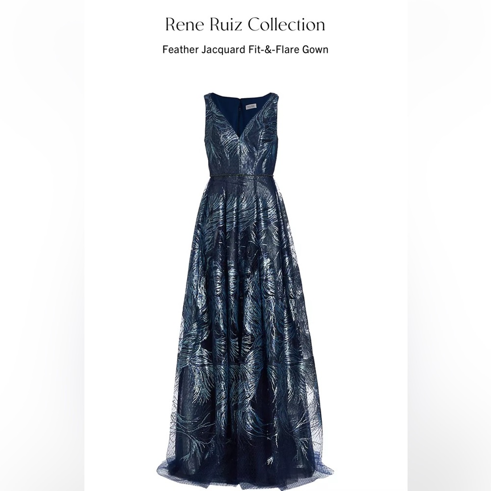 Rene Ruiz Collection Feather Jacquard Fit and Flare Gown Long Dress-Size 6